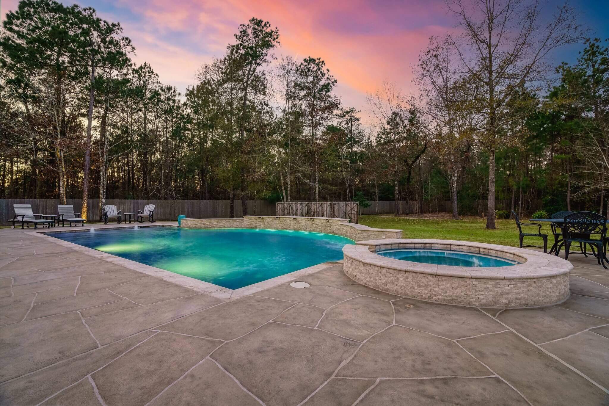 Custom designed carvestone pool deck decorative concrete overlay product in Texas