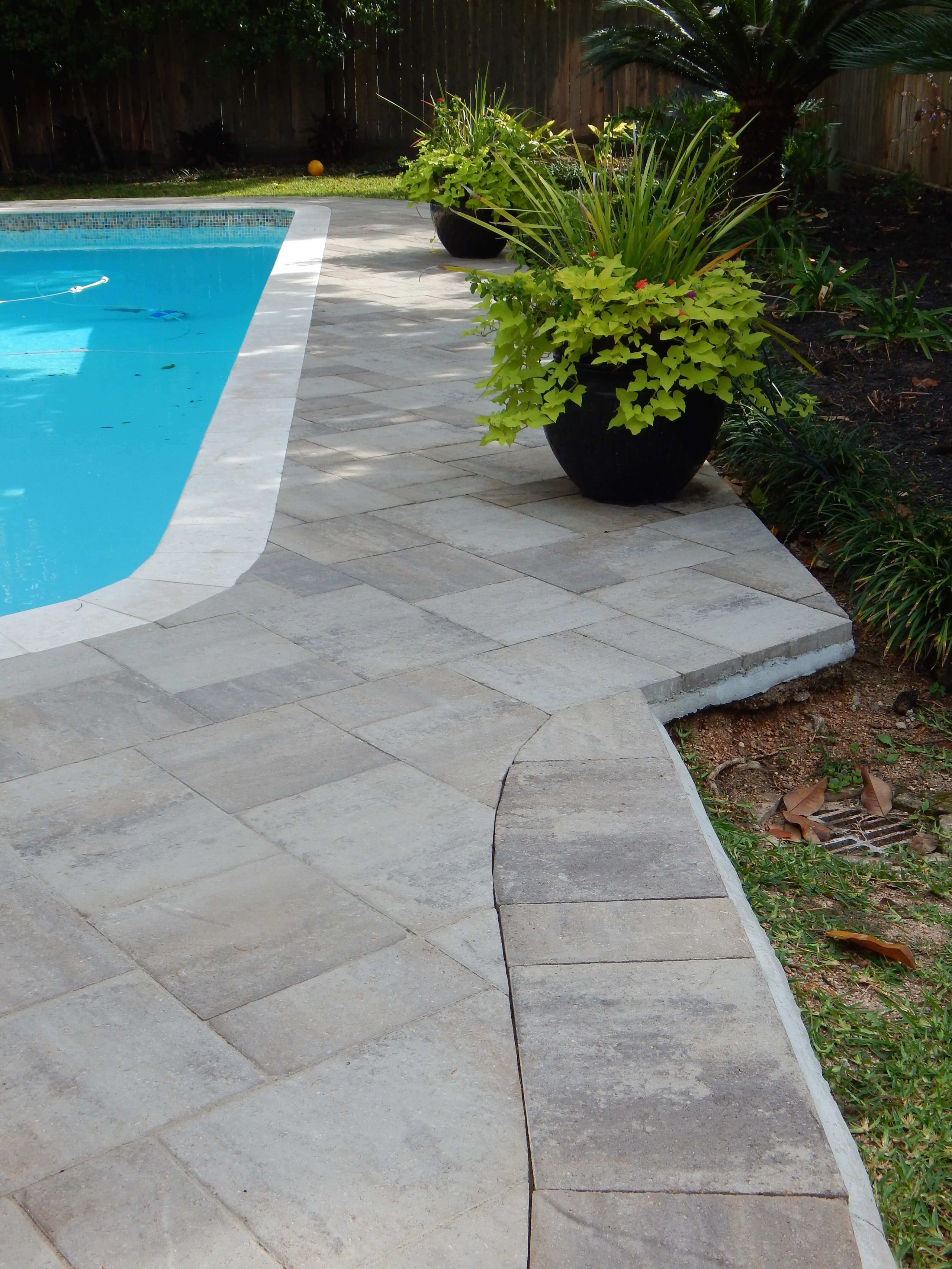 Grey design paver pool decking backyard hardscape idea