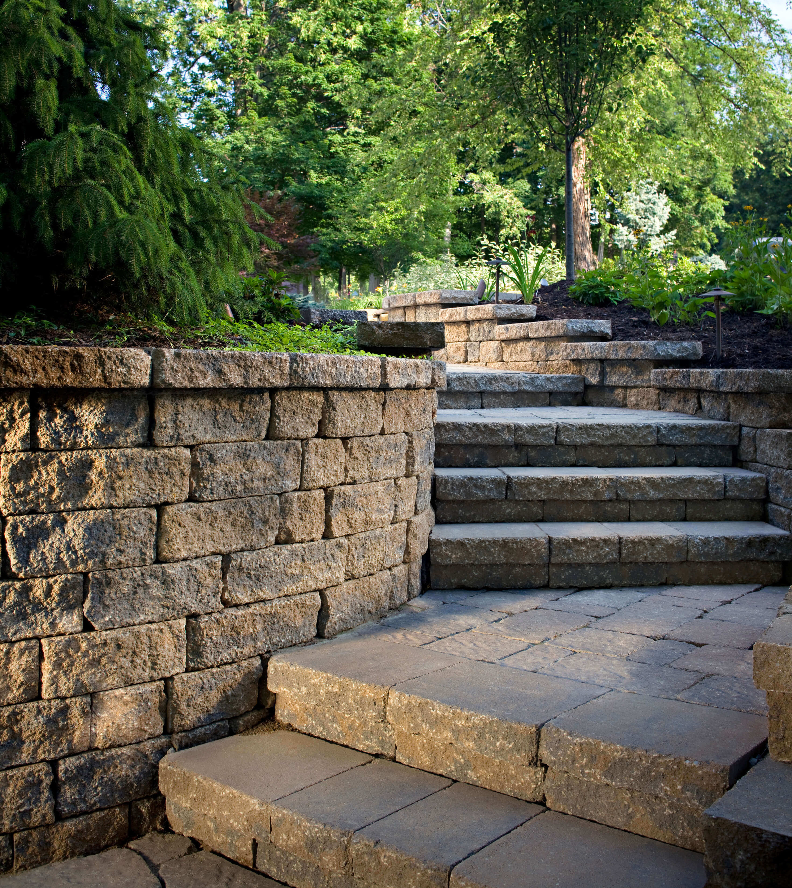 Custom built outdoor stairs stone pavers hardscape durable