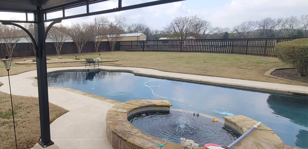 Pool deck remodel backyard renovation carvestone overlay dallas texas