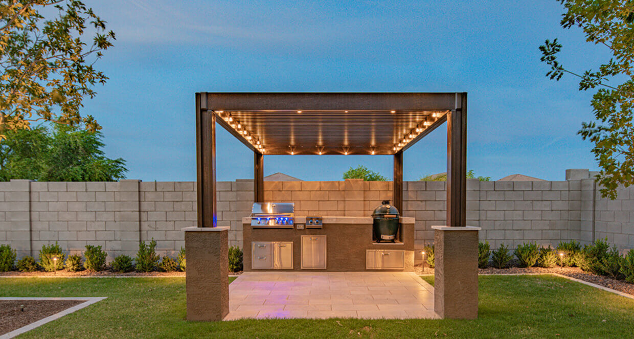 Pergola outdoor kitchen patio construction backyard remodel design