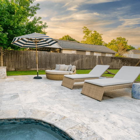 Travertine hardscape pool deck modern design idea backyard pavers