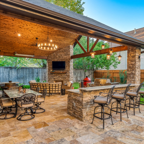 hardscape travertine paver patio cover durable custom Houston Texas