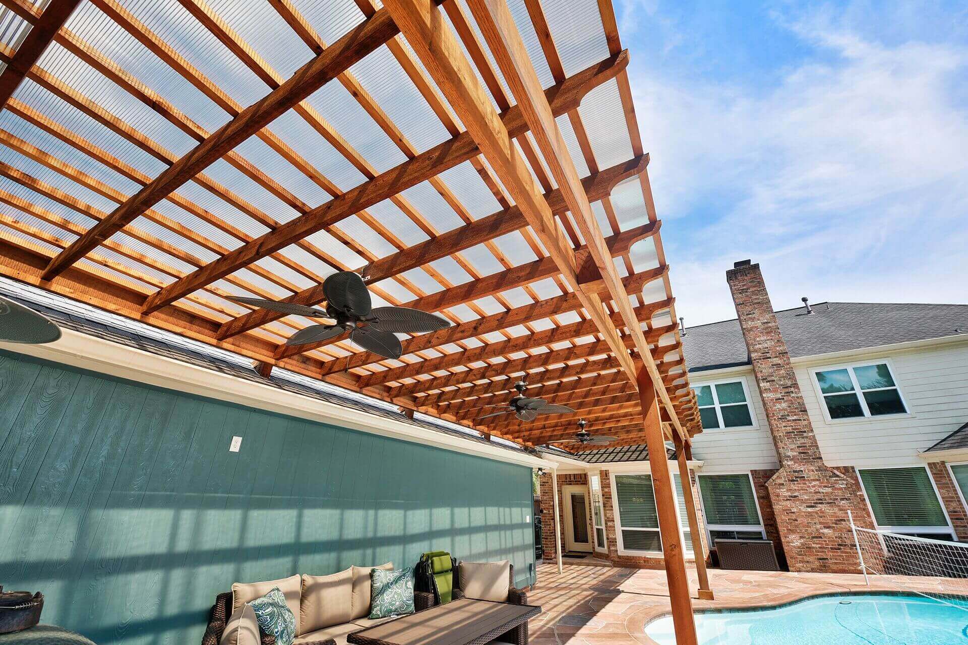 Wooden pergola for partial shade backyard design idea