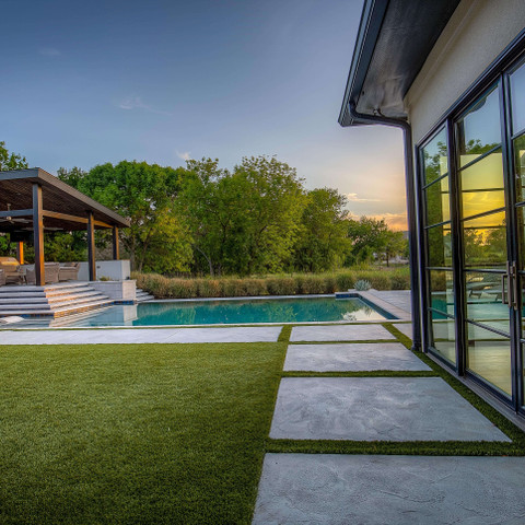 Poolside backyard turf artificial grass design