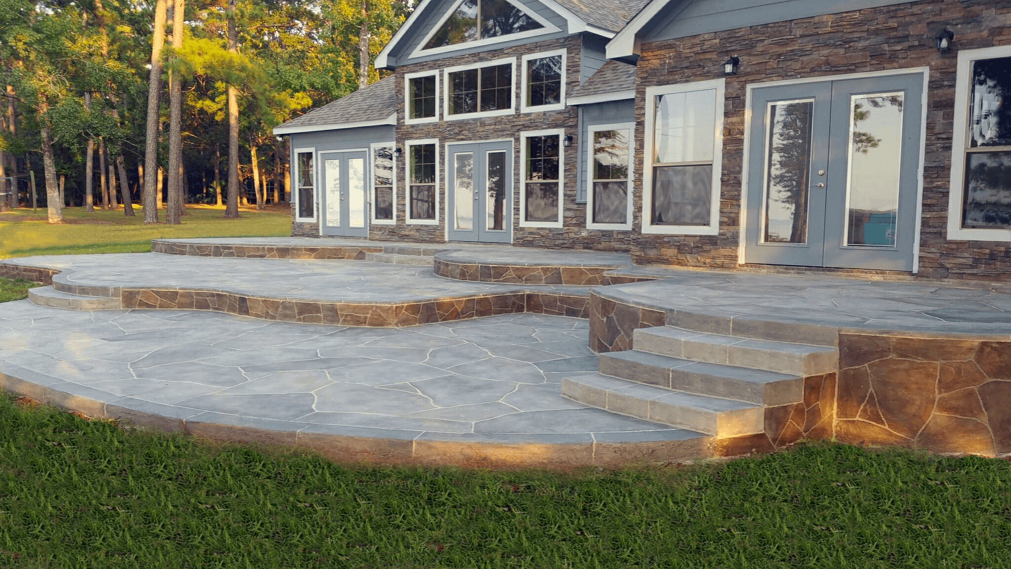 Outdoor patio with Carvestone concrete overlay product in Texas