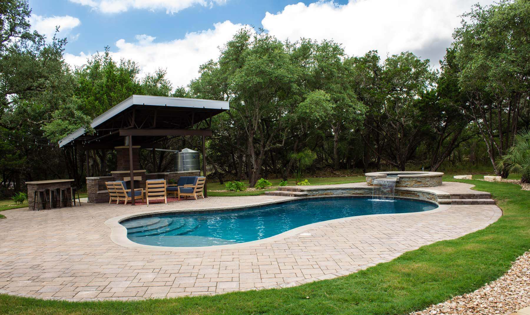 Inground pool remodel construction spacious design idea paver hardscape