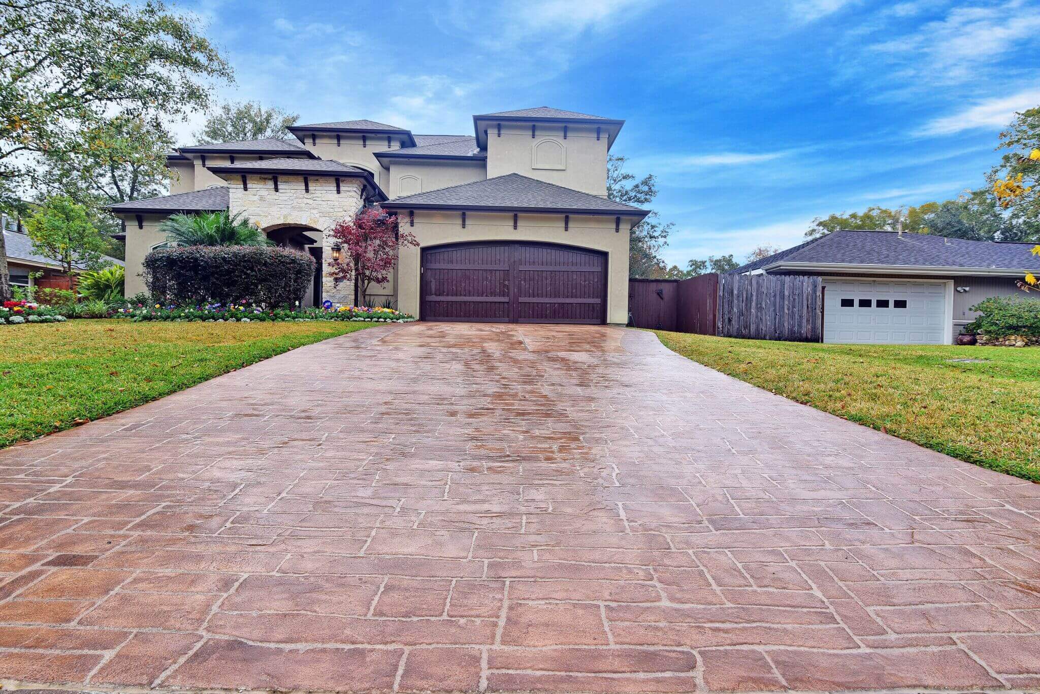 Carvestone concrete overlay driveway product hand-carved and hand-troweled design