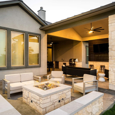 outdoor living design idea firepit patio cover