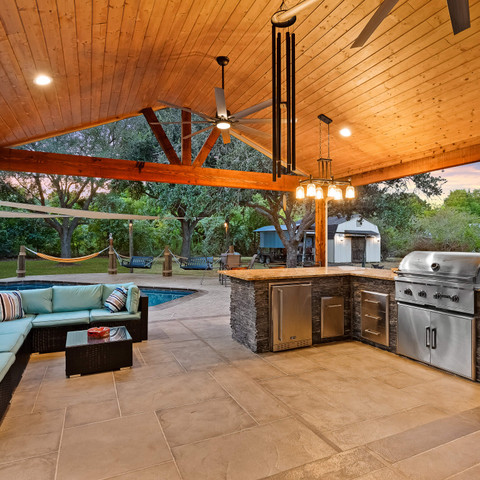 outdoor living room kitchen patio design idea