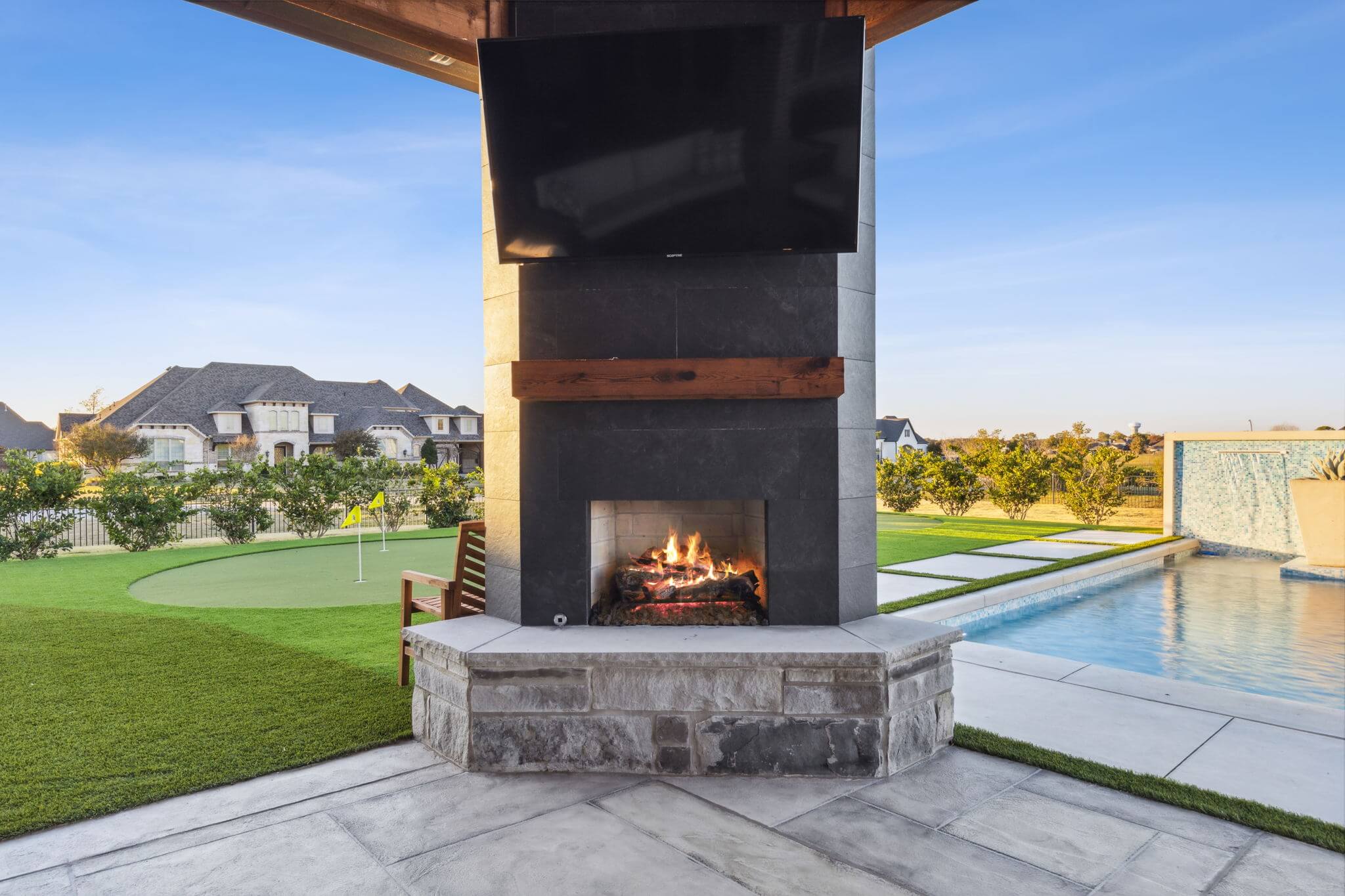 outdoor living fireplace custom backyard