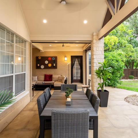 Outdoor living patio dining area backyard design