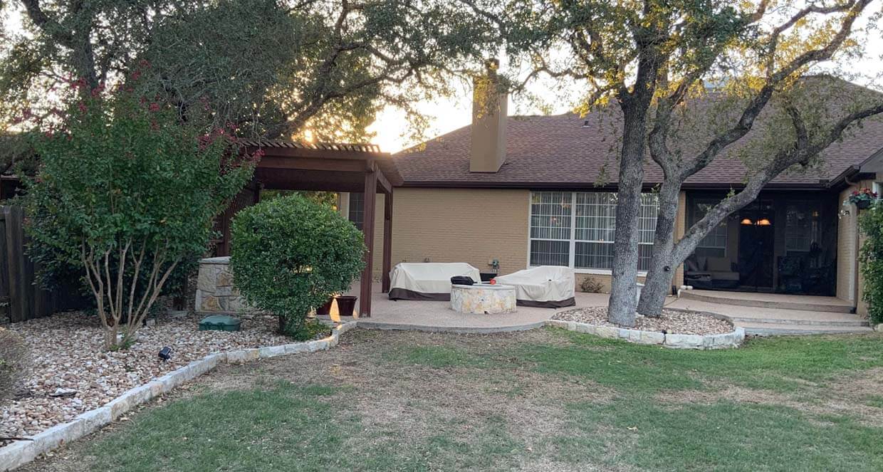 backyard transformation patio outdoor living room kitchen firepit