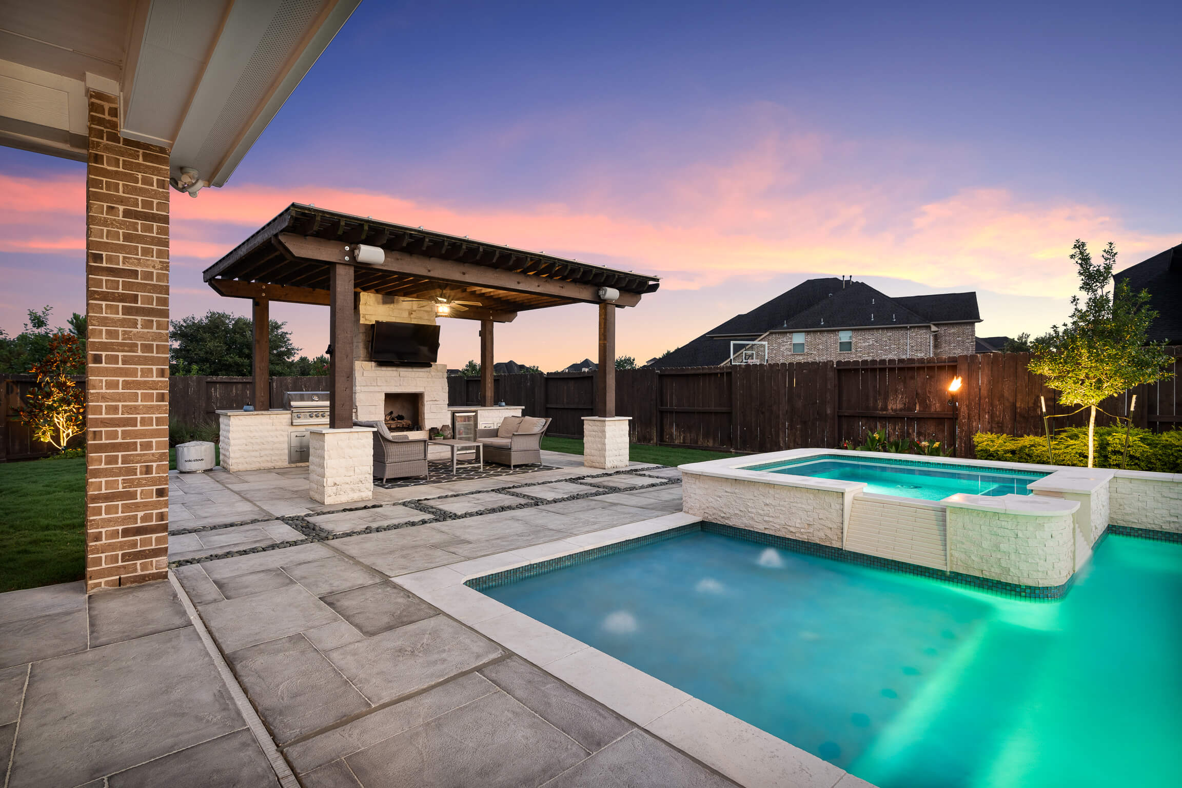 backyard remodel patio pool deck kitchen firepit