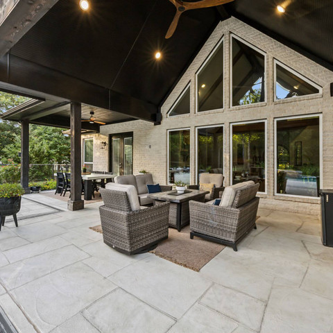 backyard patio remodel carvestone overlay outdoor living room