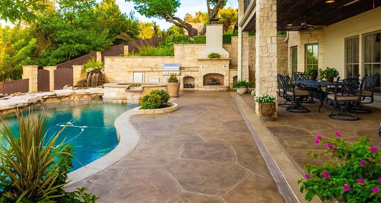 before and after transformation patio pool deck carvestone overlay concrete
