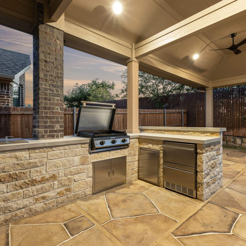 patio backyard design idea outdoor living room kitchen carvestone