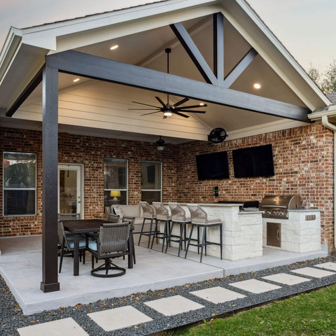 patio cover and kitchen and outdoor living area