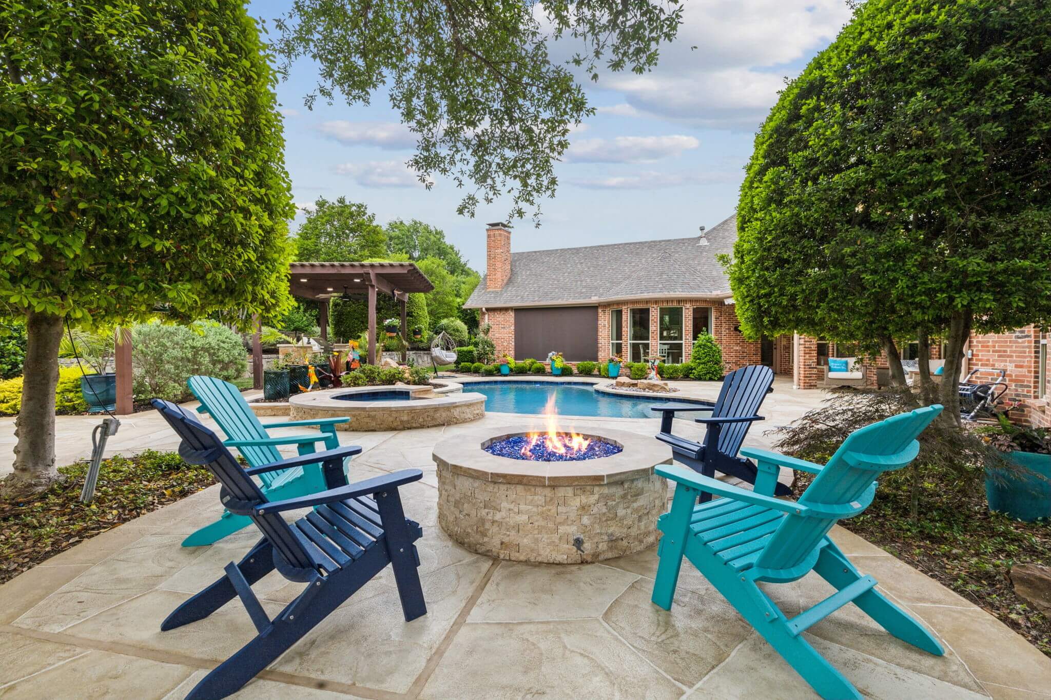stone custom firepit backyard outdoor living