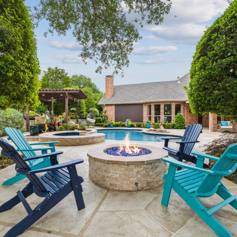 stone custom firepit backyard outdoor living