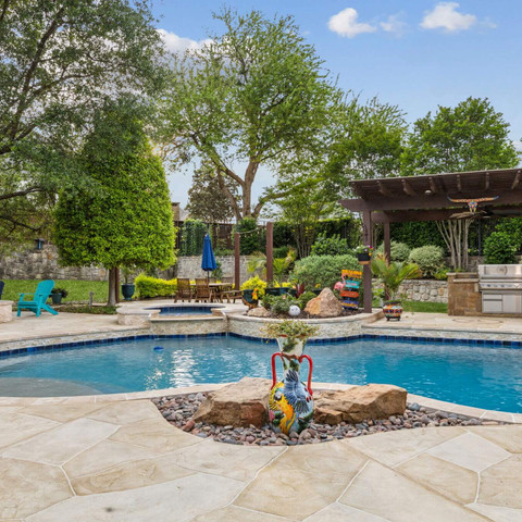 backyard pool remodel custom concrete decorative overlay