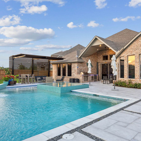 backyard pool remodel carvestone overlay design idea