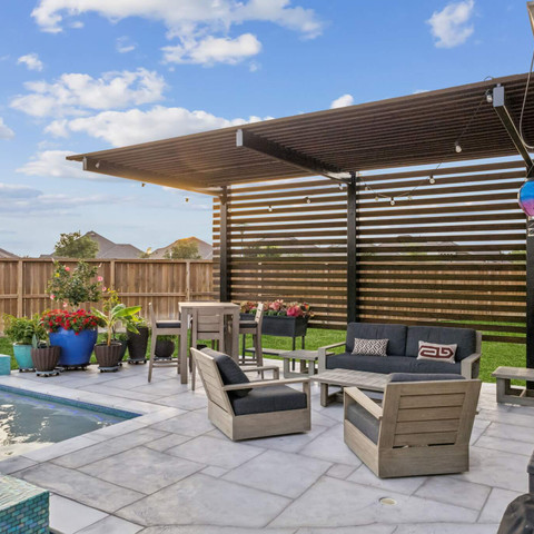 backyard pool deck and patio outdoor living room design