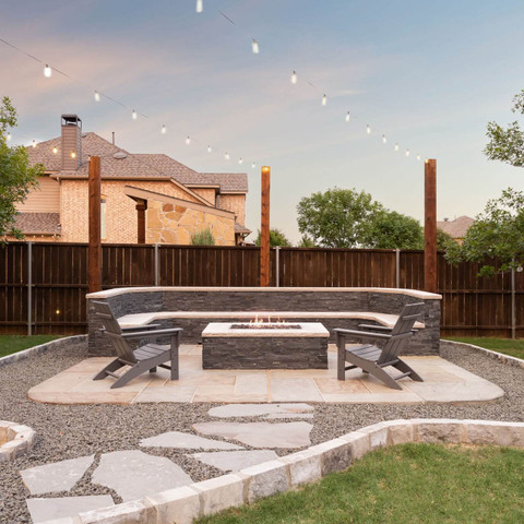 stone firepit backyard retreat seating wall decorative concrete carvestone overlay