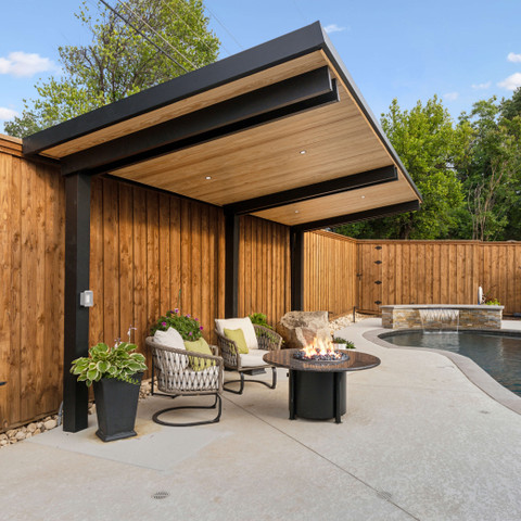 pool deck patio cover fire feature outdoor living retreat