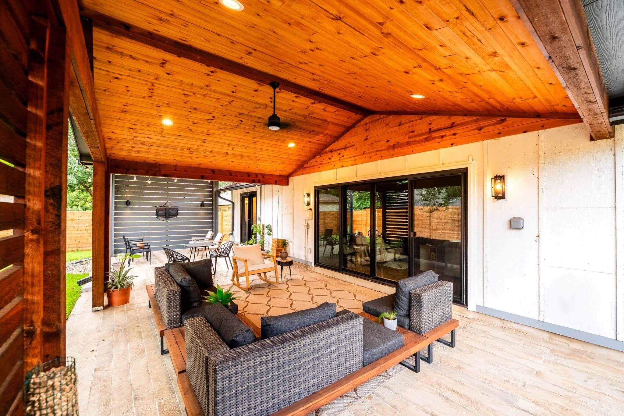 cedar patio cover outdoor living carvestone privacy wall