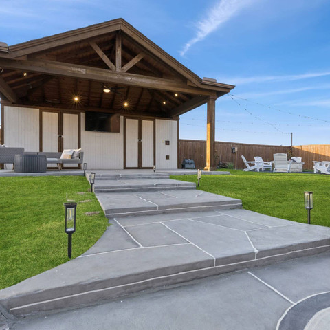 cedar patio cover privacy wall carvestone overlay patio