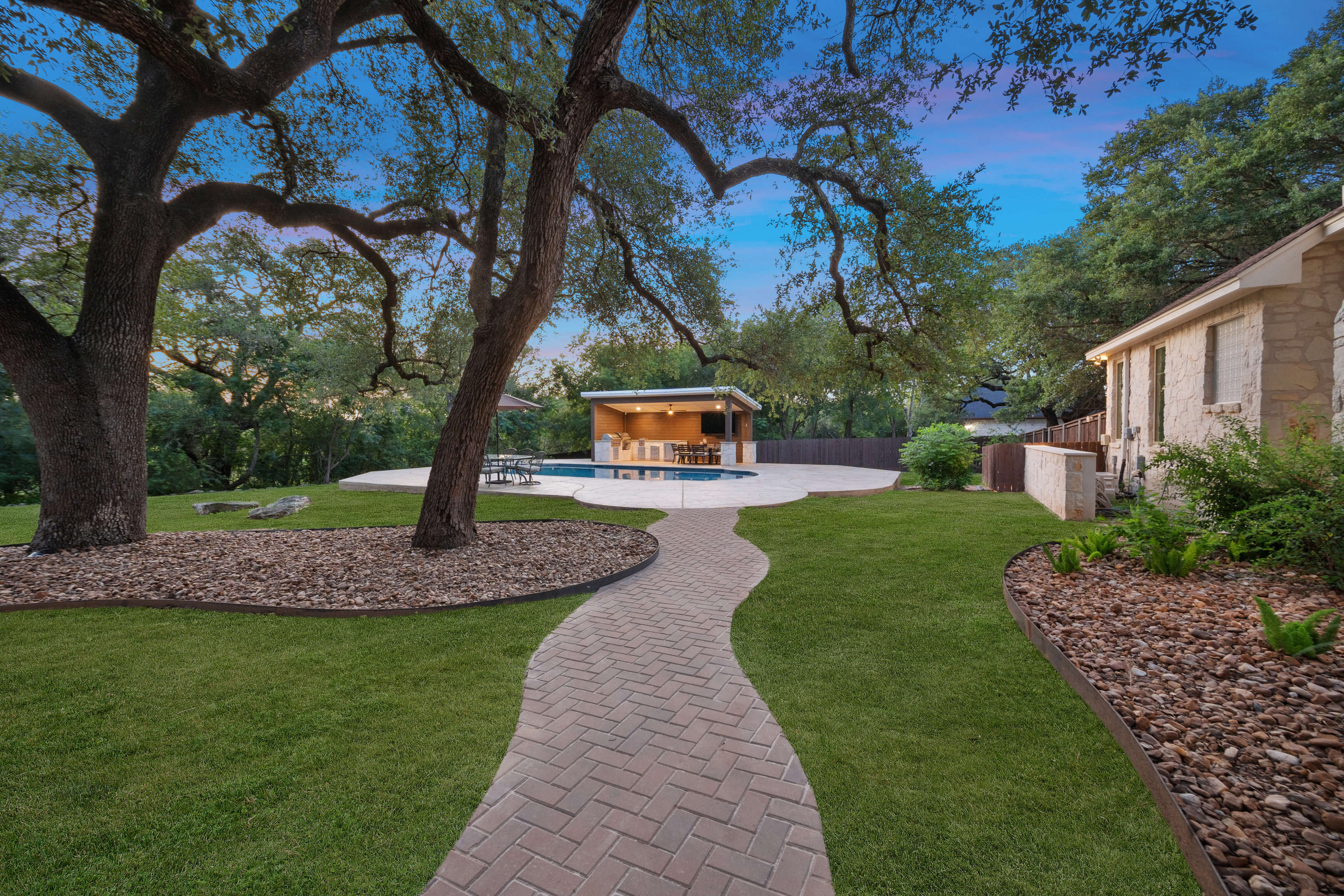 paver walkway carvestone overlay patio cover pool remodel