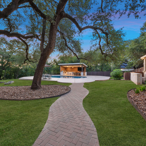 paver walkway carvestone overlay patio cover pool remodel