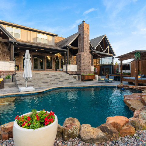 pool remodel carvestone overlay patio cover outdoor kitchen pergola stone wall