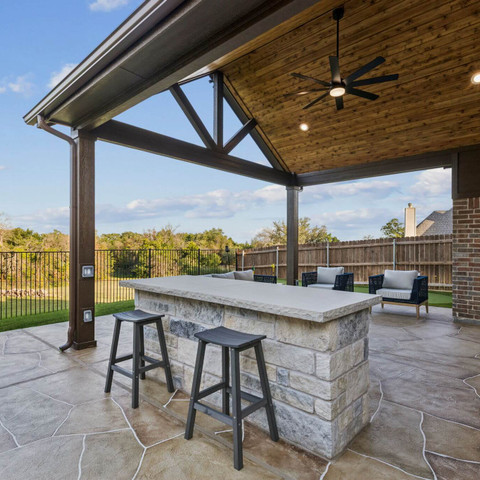 stone outdoor kitchen patio cover carvestone overlay
