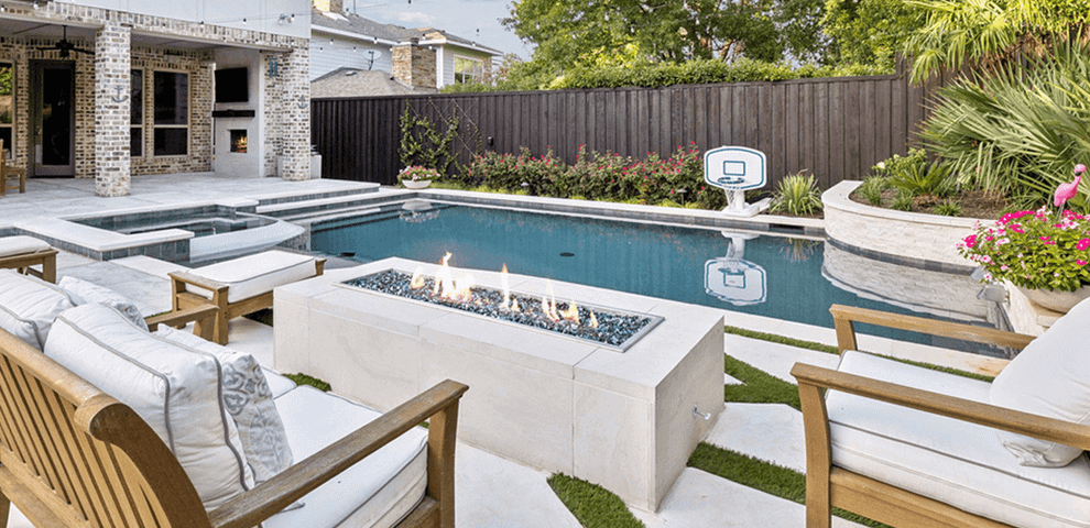 pool remodel outdoor living space fire pit carvestone pool deck