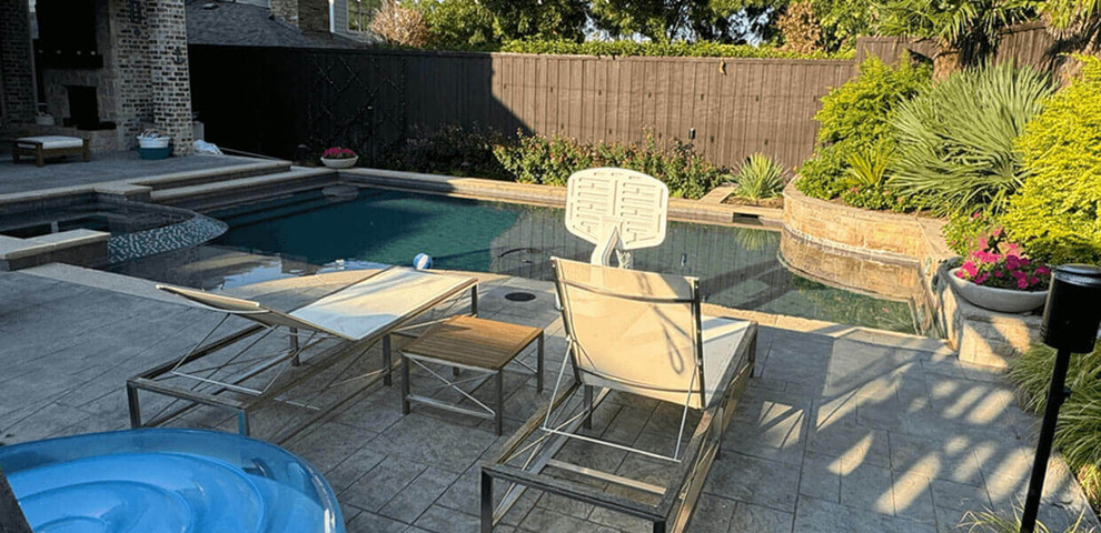 pool remodel outdoor living space fire pit carvestone pool deck