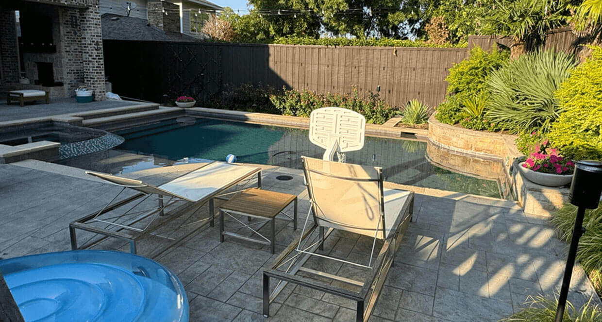 pool remodel outdoor living space fire pit carvestone pool deck