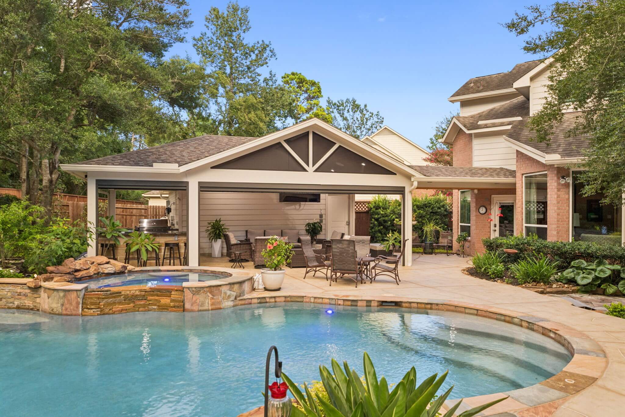 open gable patio cover outdoor kitchen pool outdoor living