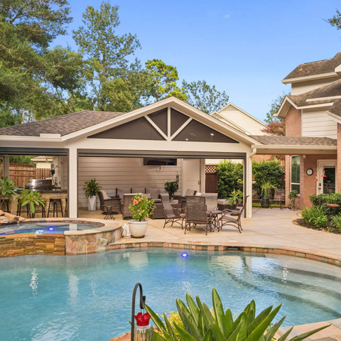 open gable patio cover outdoor kitchen pool outdoor living