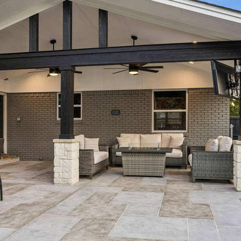 open gable patio cover outdoor living fire table outdoor kitchen