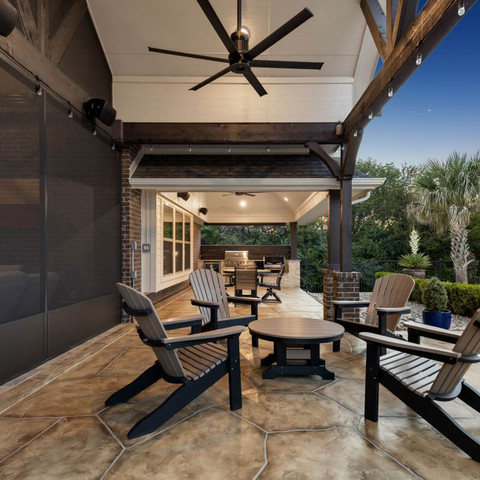 patio cover, carvestone overlay, outdoor kitchen, patio and pool deck