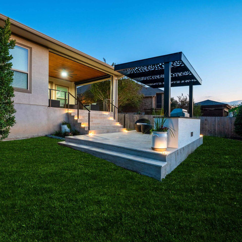 paver patio with 4K cantilevered patio cover modern backyard