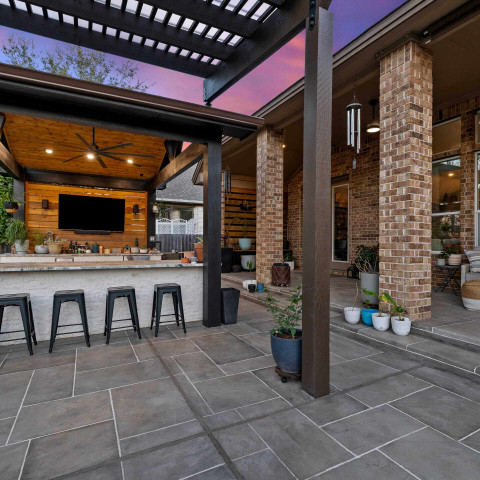 aluminum pergola patio cover roman carvestone overlay