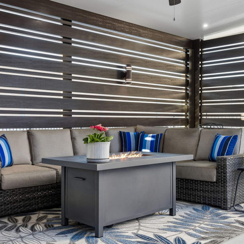 aluminum patio cover privacy wall and concrete patio