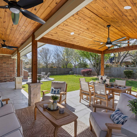 open gable patio cover carvestone patio and lounging area