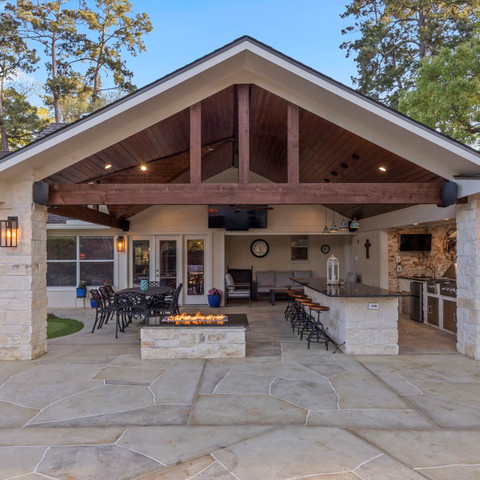 open gable patio cover outdoor kitchen and entertaining space