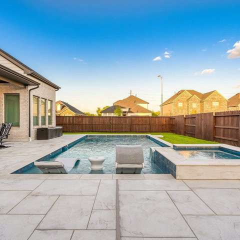 custom carvestone overlay pool deck white modern design