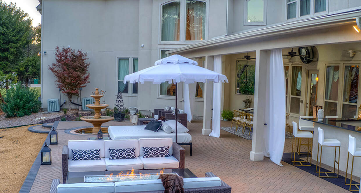 Backyard transformation remodel brick patio paver outdoor living space