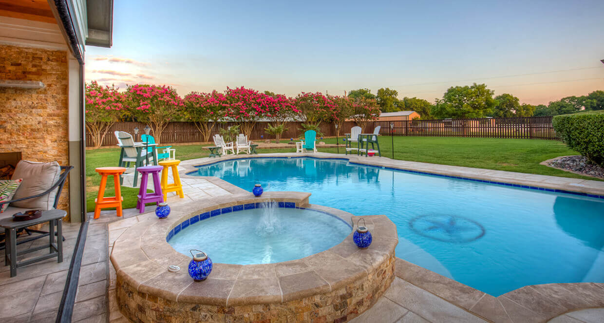 Pool deck remodel backyard renovation carvestone overlay dallas texas